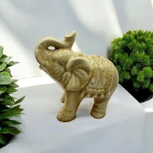 Vintage Crackle Glazed Decorative Asian Elephant Statue Cream 7 Inches